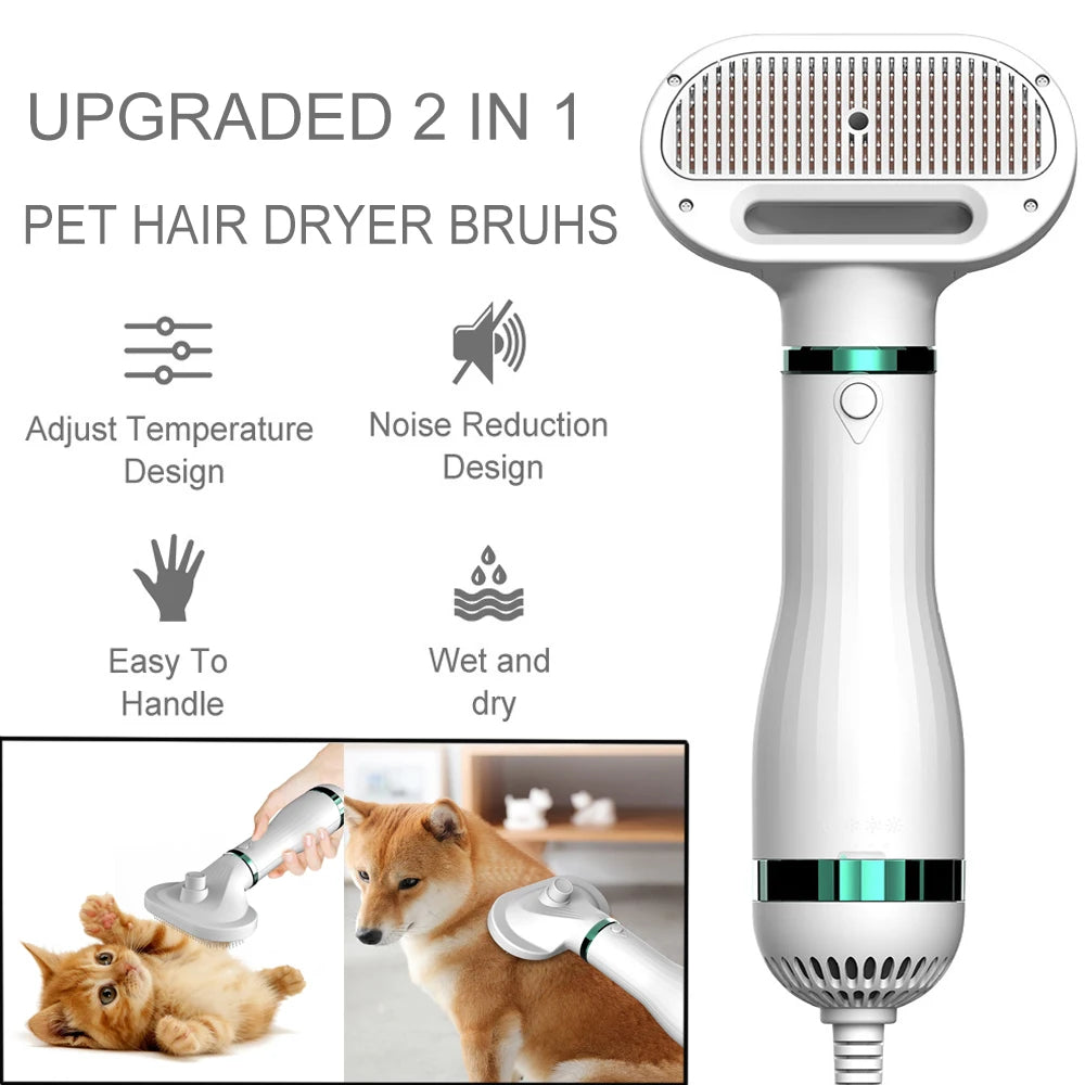 2-In-1 Pet Hair Dryer Brush Grooming Blower Smart Adjustable Temperatures Settings
