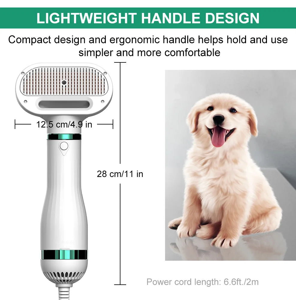 2-In-1 Pet Hair Dryer Brush Grooming Blower Smart Adjustable Temperatures Settings