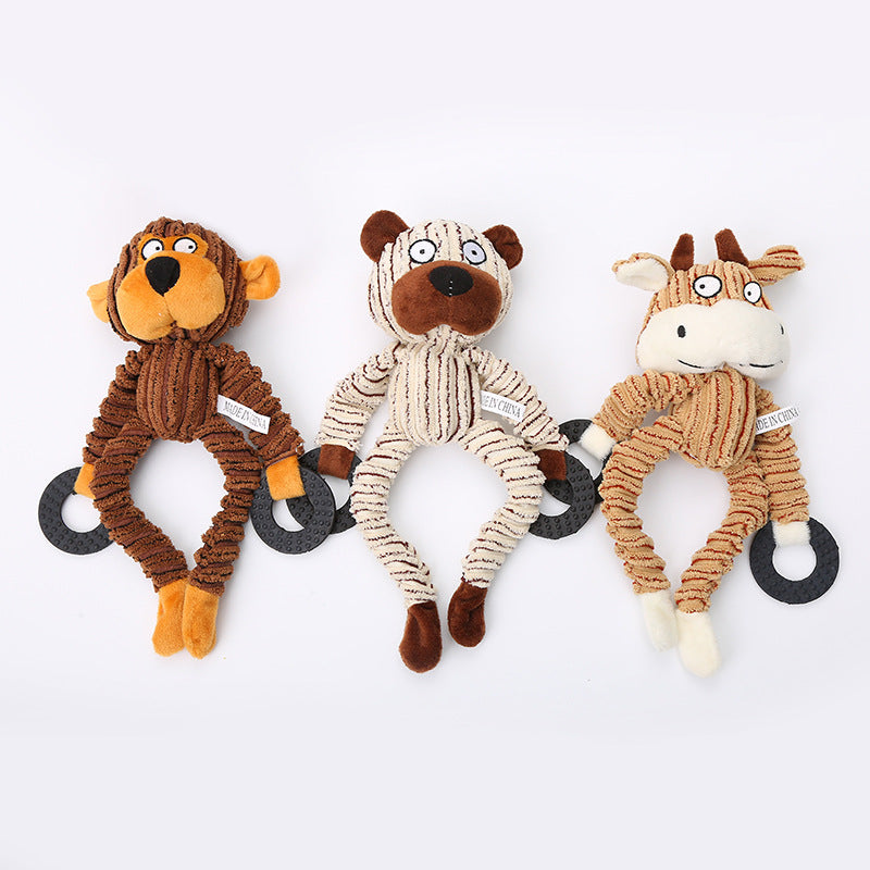 Pet Chewing Funny Animals Shaped Dog Bite Plush Corduroy Teething Toy