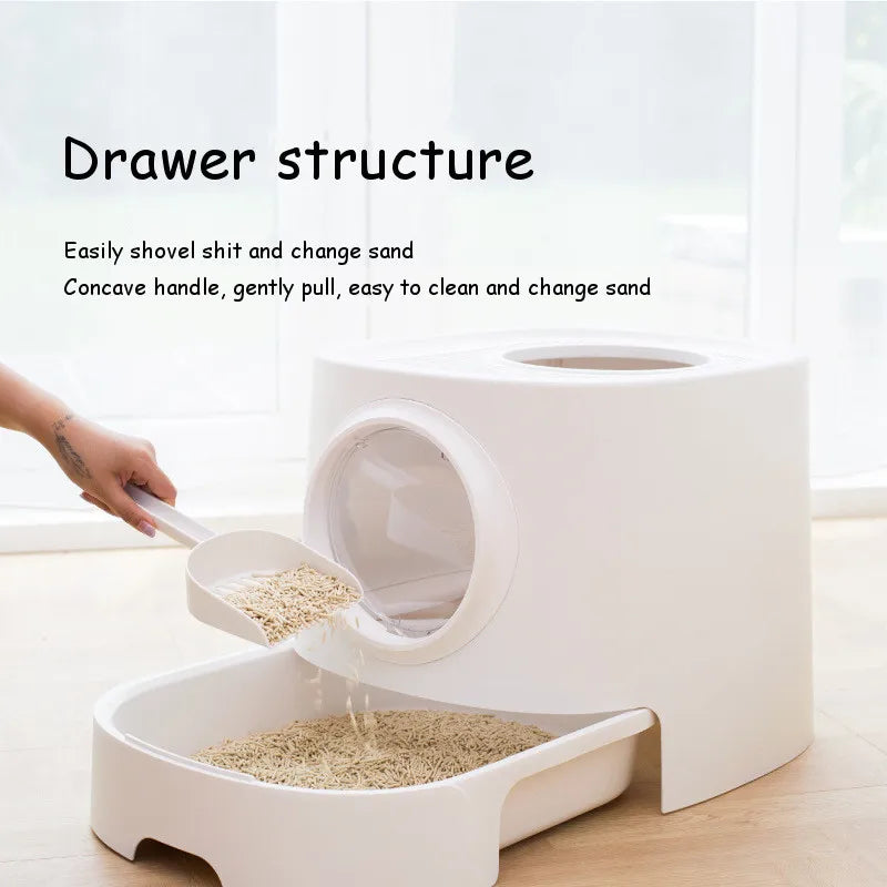 Cat Litter Box Fully Enclosed Drawer Top Entry Cat Toilet