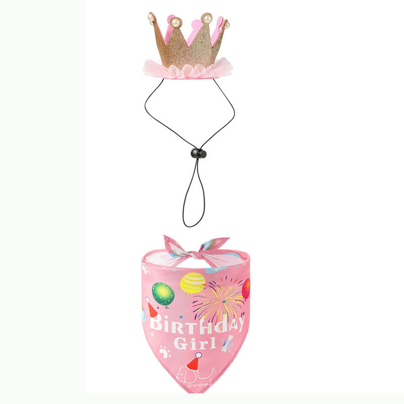 Pet Birthday Bib Scarf Saliva Towel Dog Triangle Hat Party Set