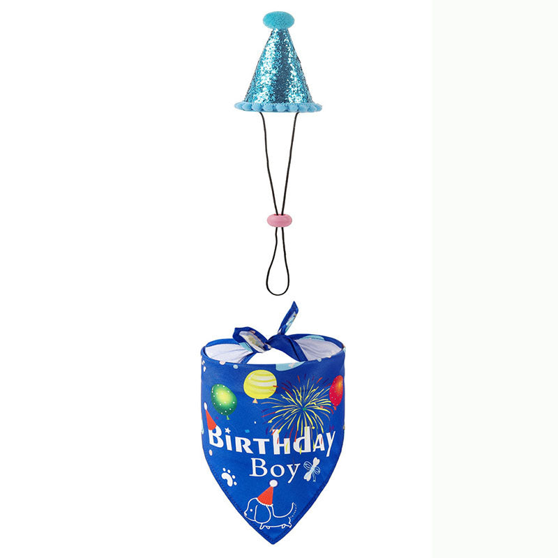 Pet Birthday Bib Scarf Saliva Towel Dog Triangle Hat Party Set