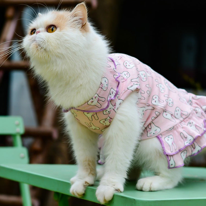Cute Cartoon Printed Cat Dress Pet Clothes