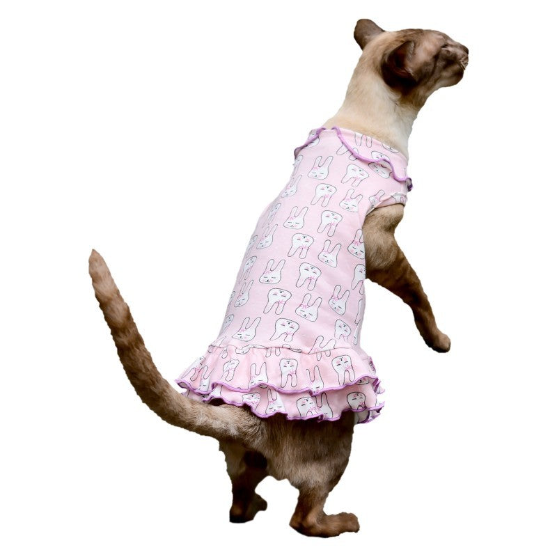 Cute Cartoon Printed Cat Dress Pet Clothes