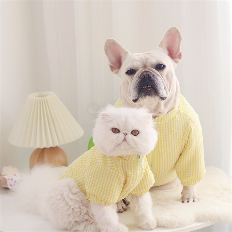 Pet Winter Warm Coat Plaid Check Jacket Dog Cat Clothes
