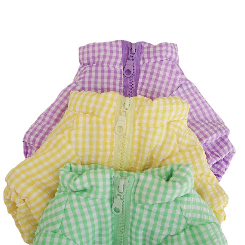 Pet Winter Warm Coat Plaid Check Jacket Dog Cat Clothes