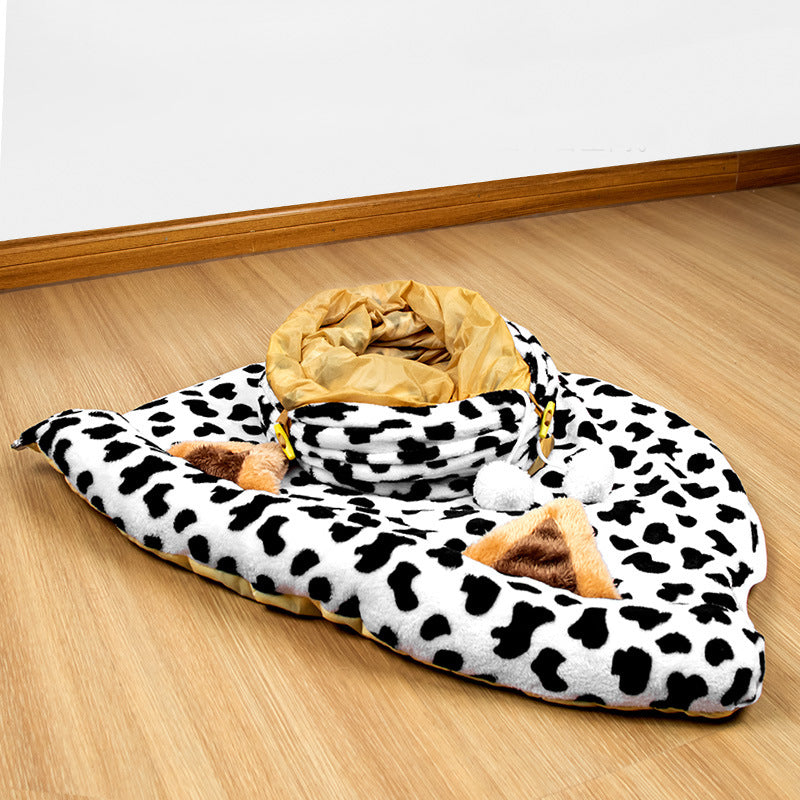 Cow Print Pet Cat Plush Tunnel Toy