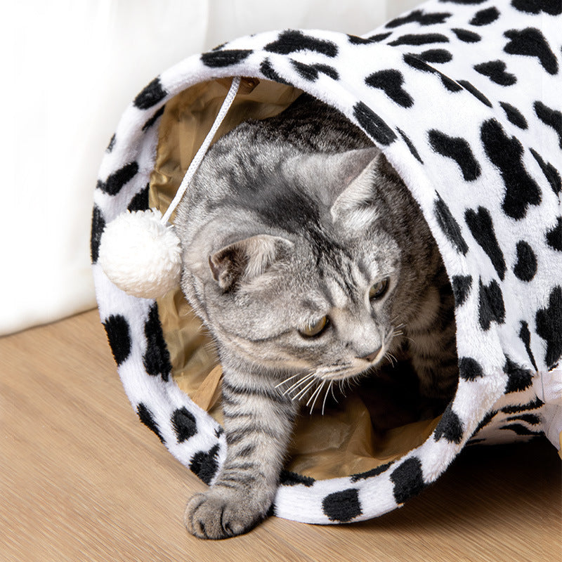 Cow Print Pet Cat Plush Tunnel Toy