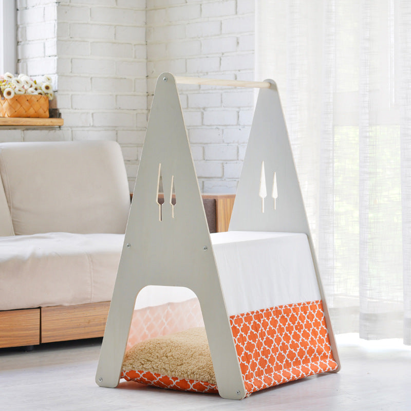 Double Stairs Wooden Pet Bed House Pet Tent Dog Cat Rabbit Fountains