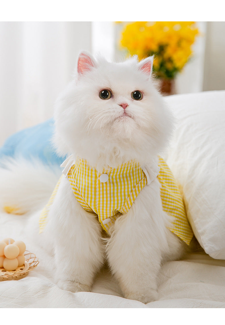 Summer Embroidered Plaid Pet Skirt Kitten Breathable Dog Skirt