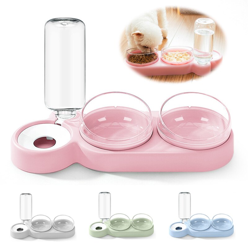 Pet Dogs Cats Double Bowls Food Water Feeder Container Dispenser