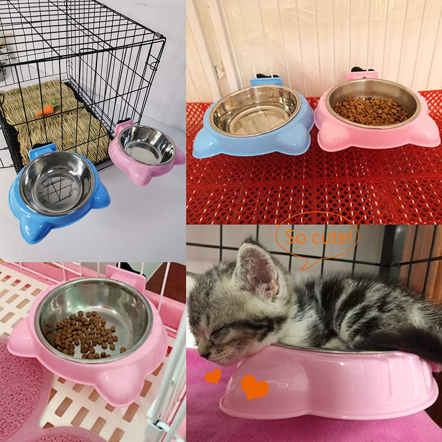 Cage Removable Hanging Pet Dog Cat Stainless Steel Food Water Bowls
