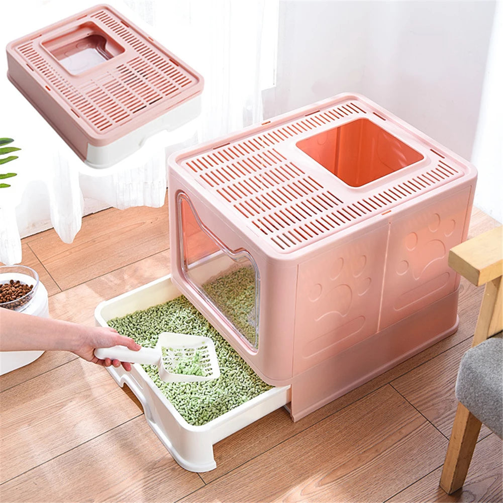 Foldable Cat Large Litter Box Fully Closed Pet Drawer Sandbox