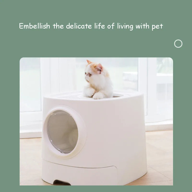 Cat Litter Box Fully Enclosed Drawer Top Entry Cat Toilet
