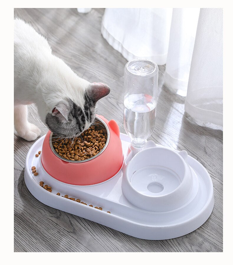 Pet Dogs Cats Double Bowls Food Water Feeder Container Dispenser