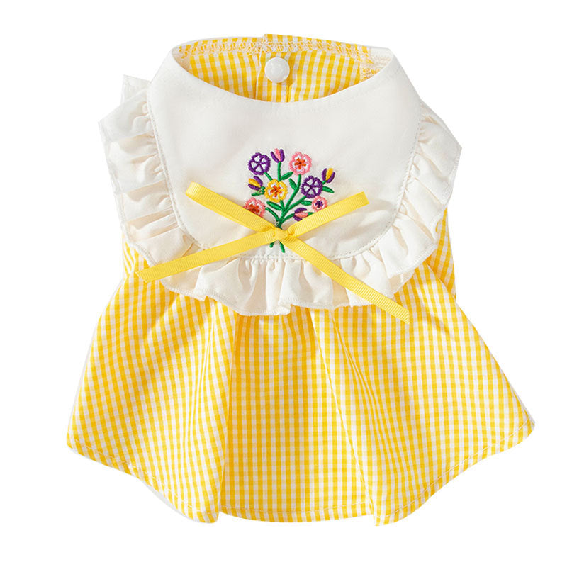 Summer Embroidered Plaid Pet Skirt Kitten Breathable Dog Skirt