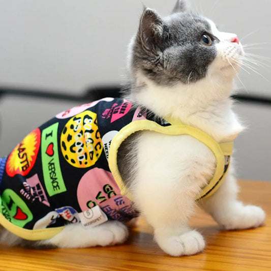 Pet Cat Clothes Summer Fashion Print Cotton Vest Shirt