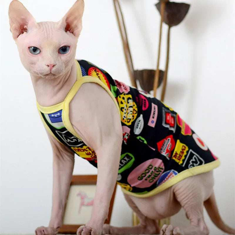 Pet Cat Clothes Summer Fashion Print Cotton Vest Shirt