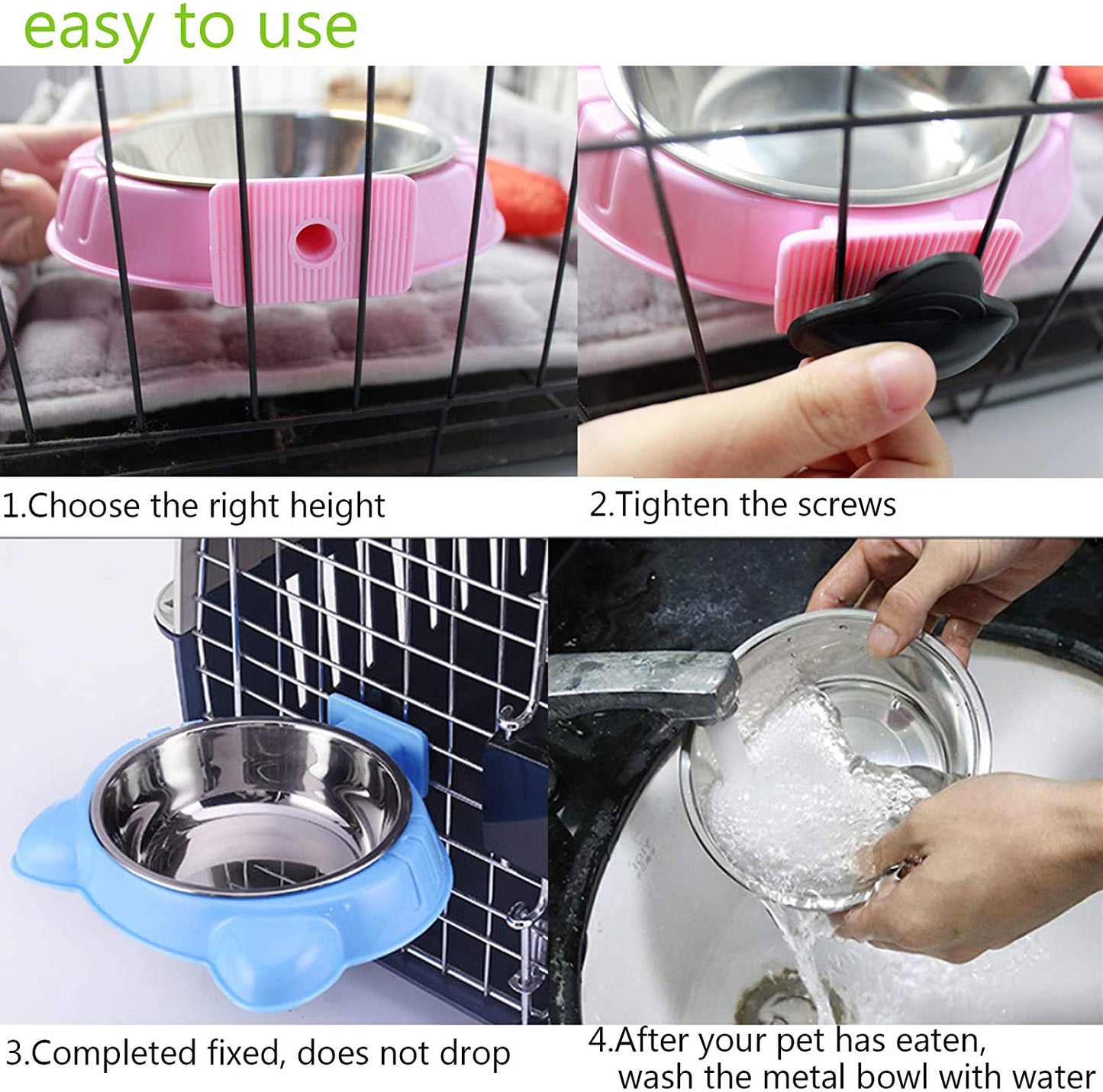 Cage Removable Hanging Pet Dog Cat Stainless Steel Food Water Bowls