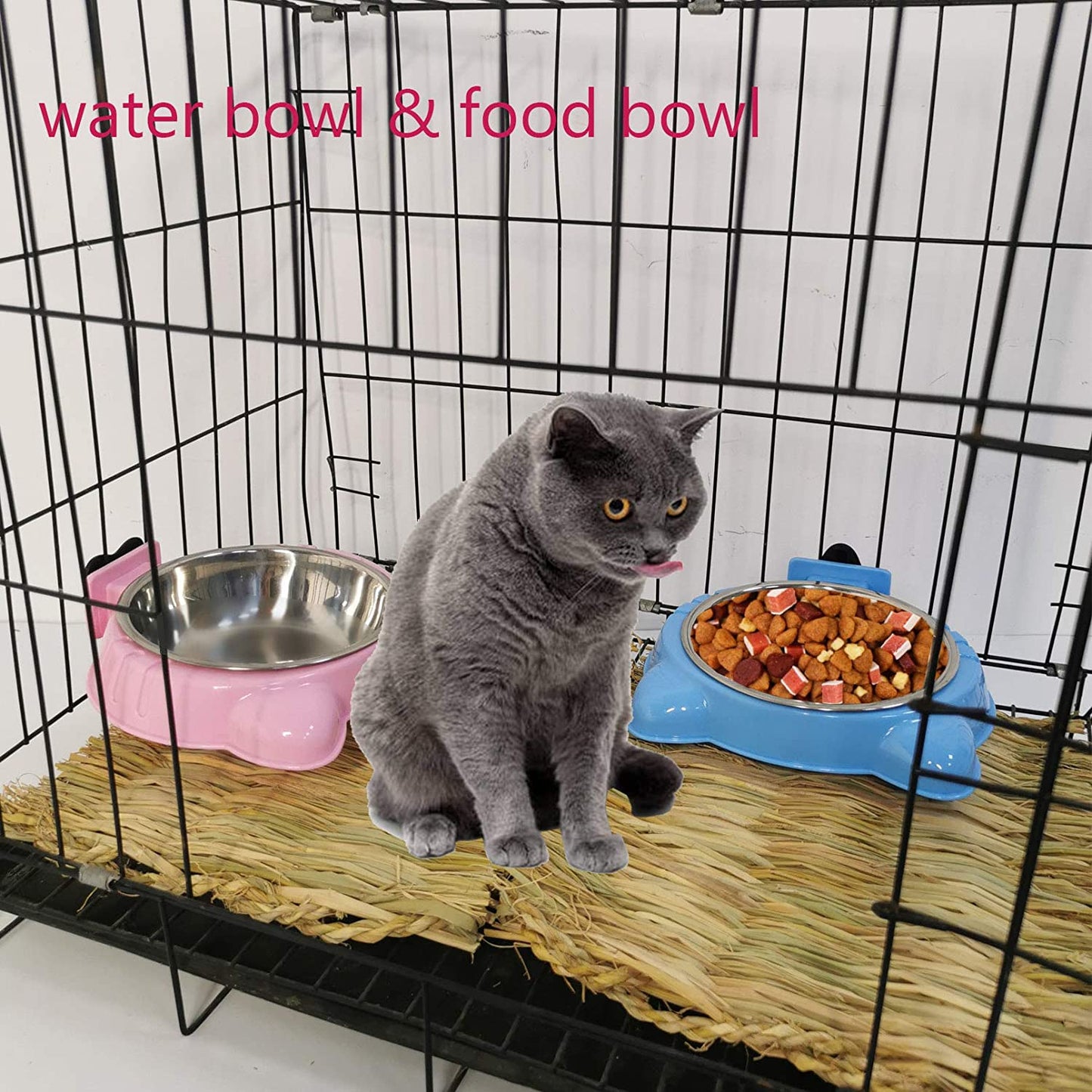 Cage Removable Hanging Pet Dog Cat Stainless Steel Food Water Bowls