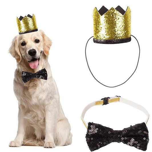 Pet Birthday Crown Hat Bow Tie Dog Party Decorations