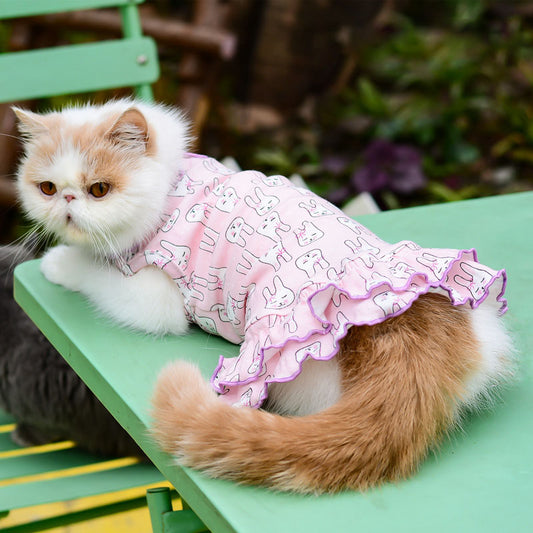 Cute Cartoon Printed Cat Dress Pet Clothes