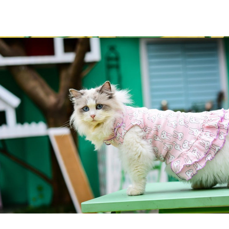 Cute Cartoon Printed Cat Dress Pet Clothes