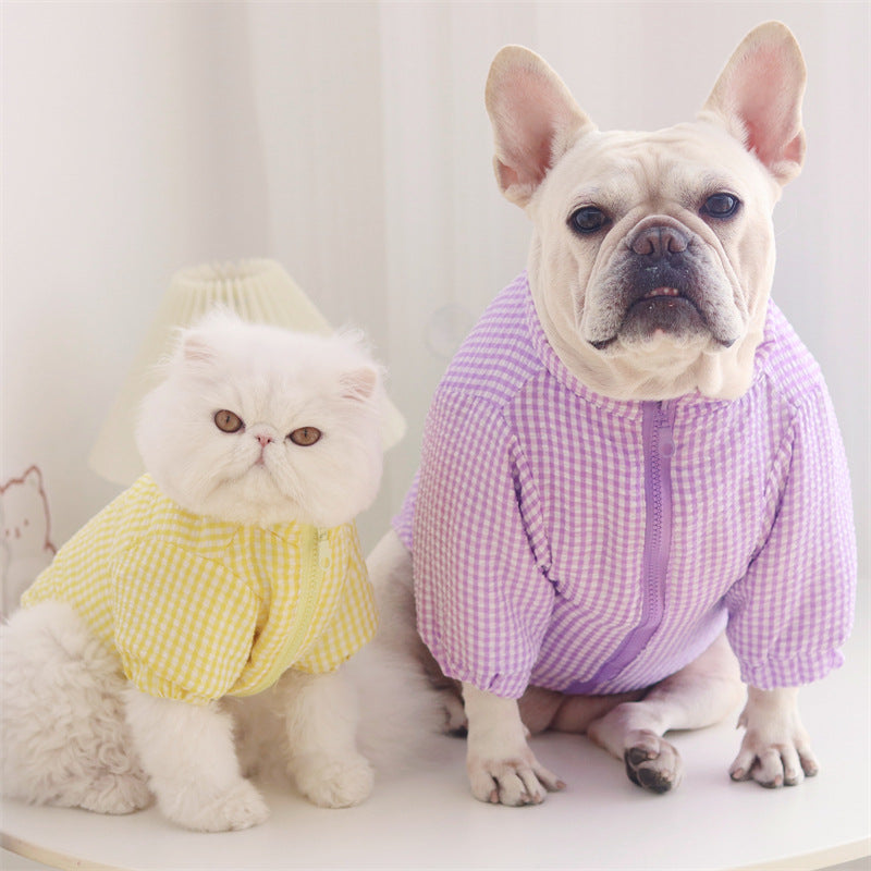Pet Winter Warm Coat Plaid Check Jacket Dog Cat Clothes