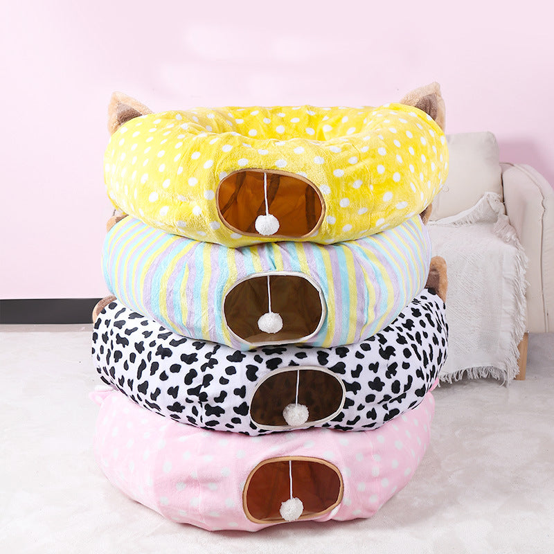 Cute Print Plush Cat Tunnels Pet Toys