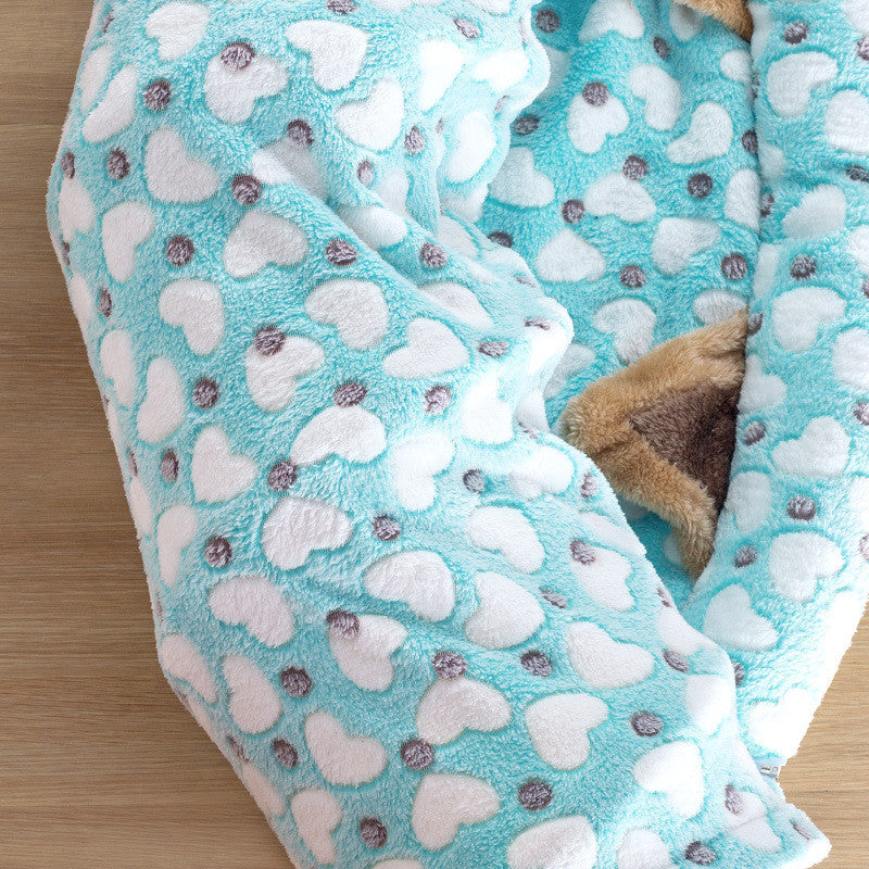 Warm Pet Cat Blue Heart Print Plush Tunnel Toy