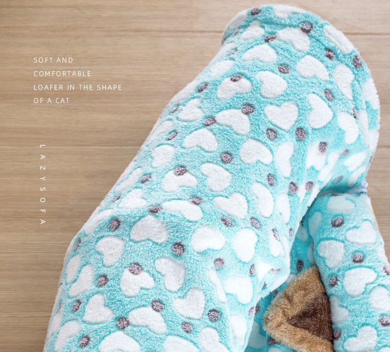 Warm Pet Cat Blue Heart Print Plush Tunnel Toy