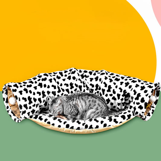 Cow Print Pet Cat Plush Tunnel Toy