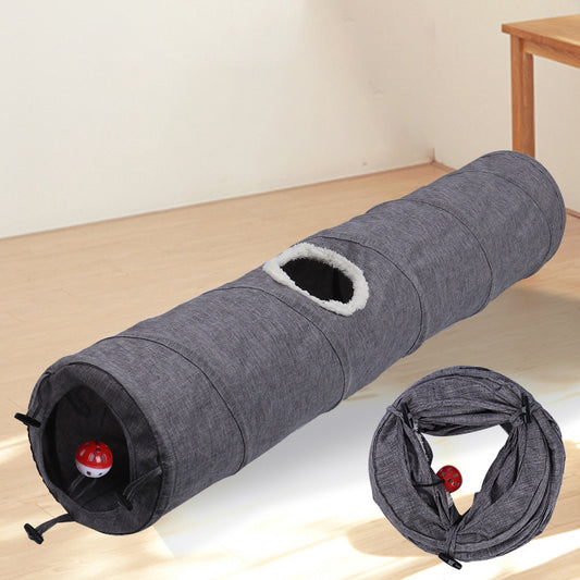 Canvas Cat Pet Play Tunnel With Bear Toy