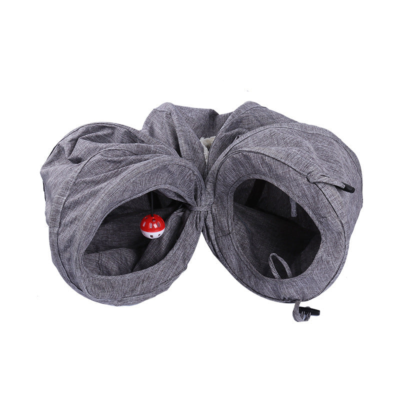 Canvas Cat Pet Play Tunnel With Bear Toy