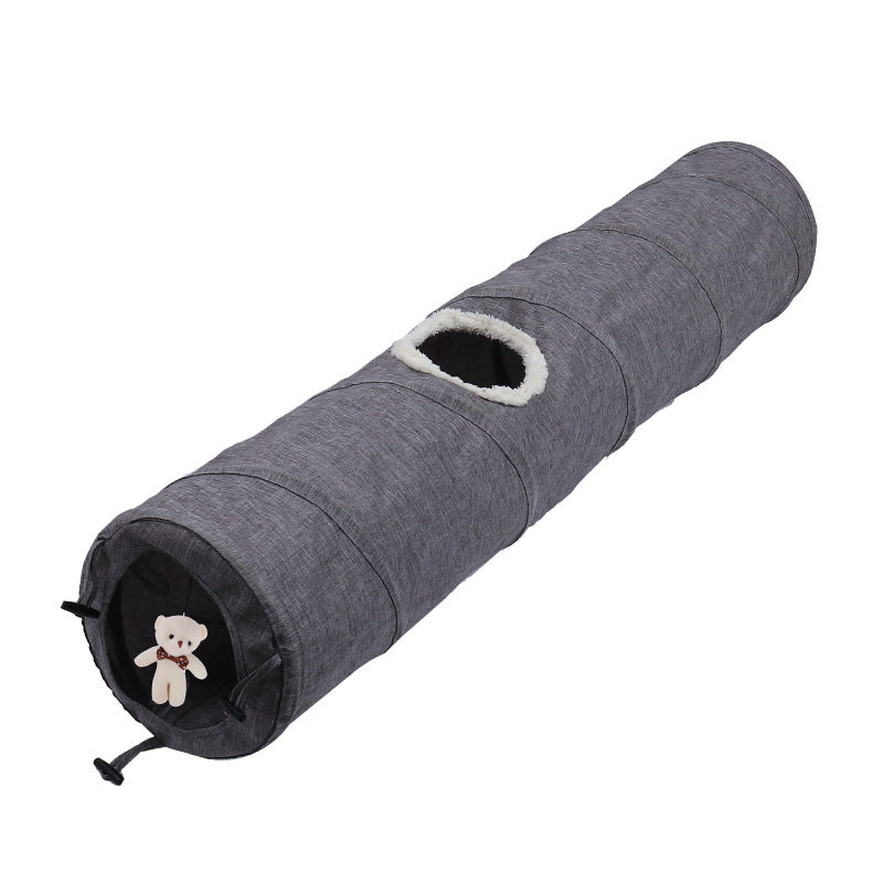 Canvas Cat Pet Play Tunnel With Bear Toy