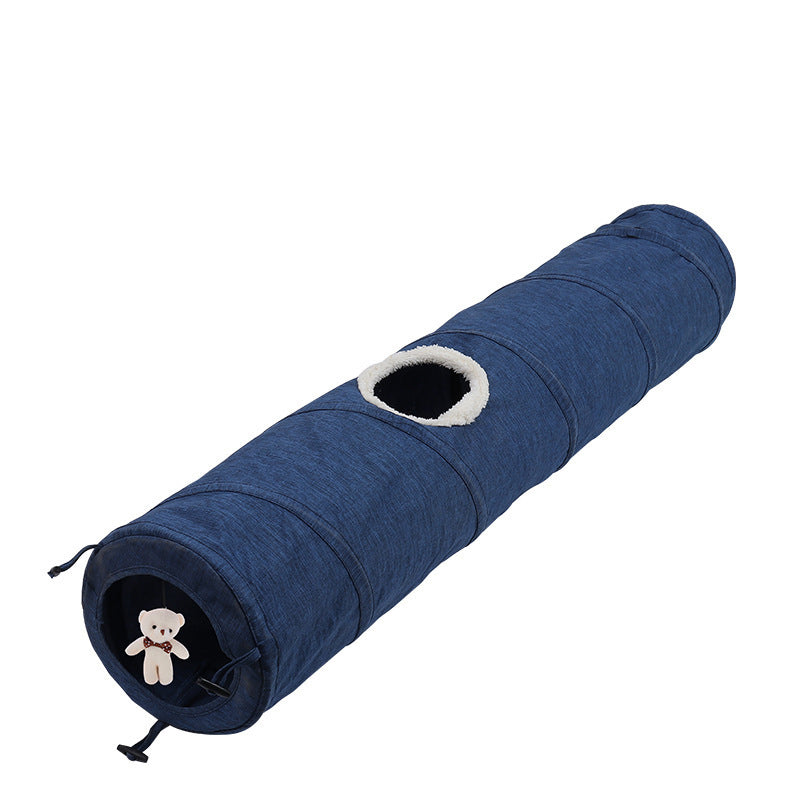 Canvas Cat Pet Play Tunnel With Bear Toy