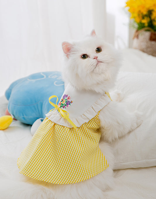 Summer Embroidered Plaid Pet Skirt Kitten Breathable Dog Skirt